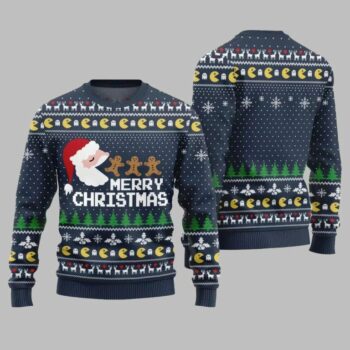 2025 Christmas Bold Pacman Santa Ghost Hunt Ugly Christmas Sweater
