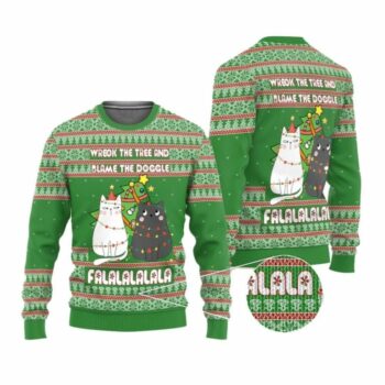 2025 Christmas Cat Wreck The Tree And Blame The Doggle Ugly Christmas Sweater