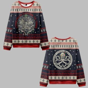 2025 Christmas Cthulhu Is Coming To Town Ugly Christmas Sweater