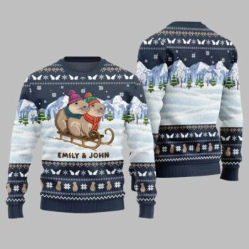 2025 Christmas Couple Capybaras Ugly Christmas Sweater