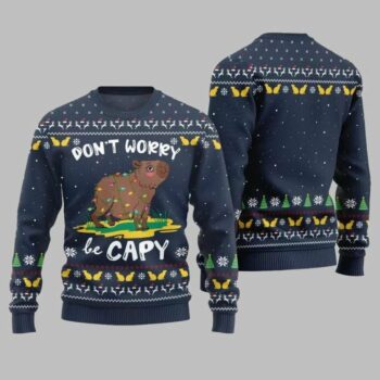 2025 Christmas Dont Worry Be Capy Ugly Christmas Sweate Navy