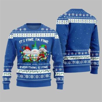 2025 Christmas Everything Is Fine Gnome Ugly Sweater Blue