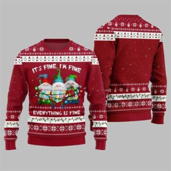 2025 Christmas Everything Is Fine Gnome Ugly Sweater Red