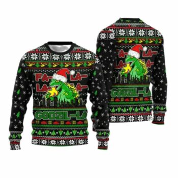 2025 Christmas Godzila Falalalala Ugly Christmas Sweater