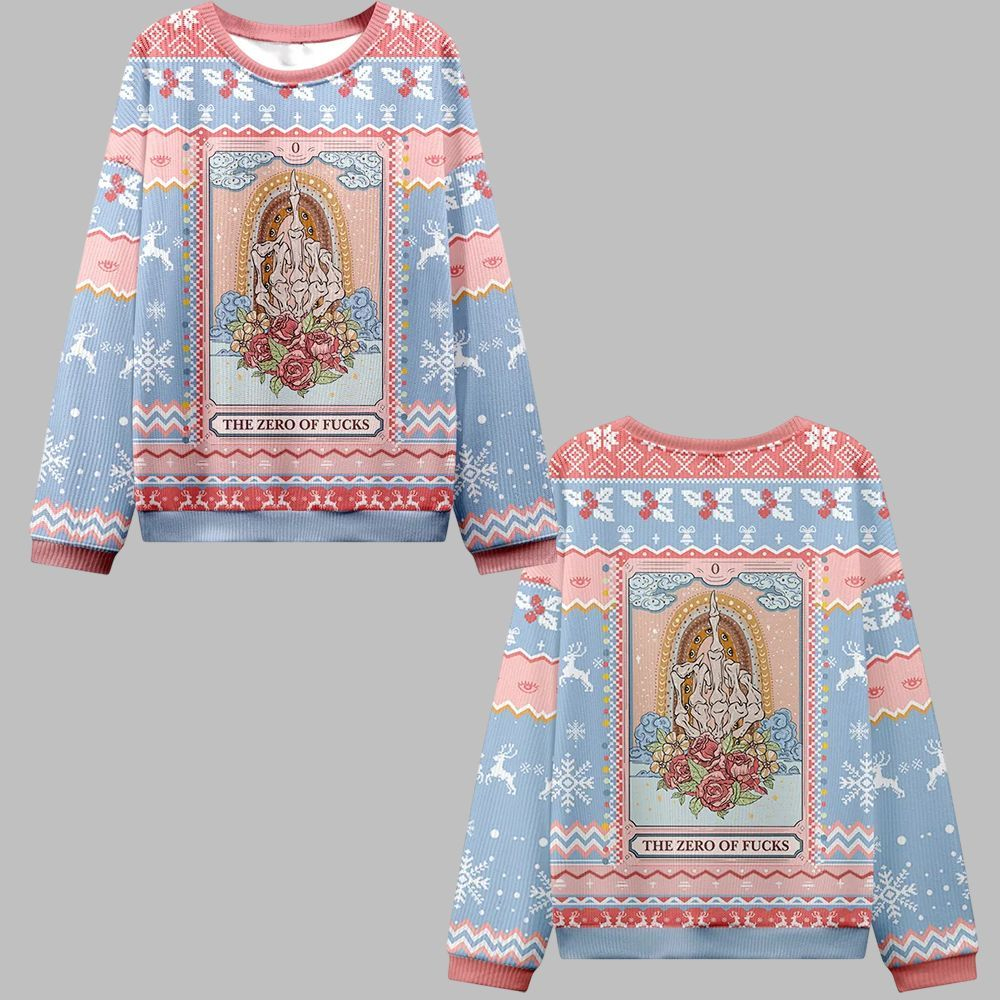 2025 Christmas The Zero Of Fucks Tarot Ugly Christmas Sweater 2025 Christmas The Zero Of Fucks Tarot Ugly Christmas Sweater