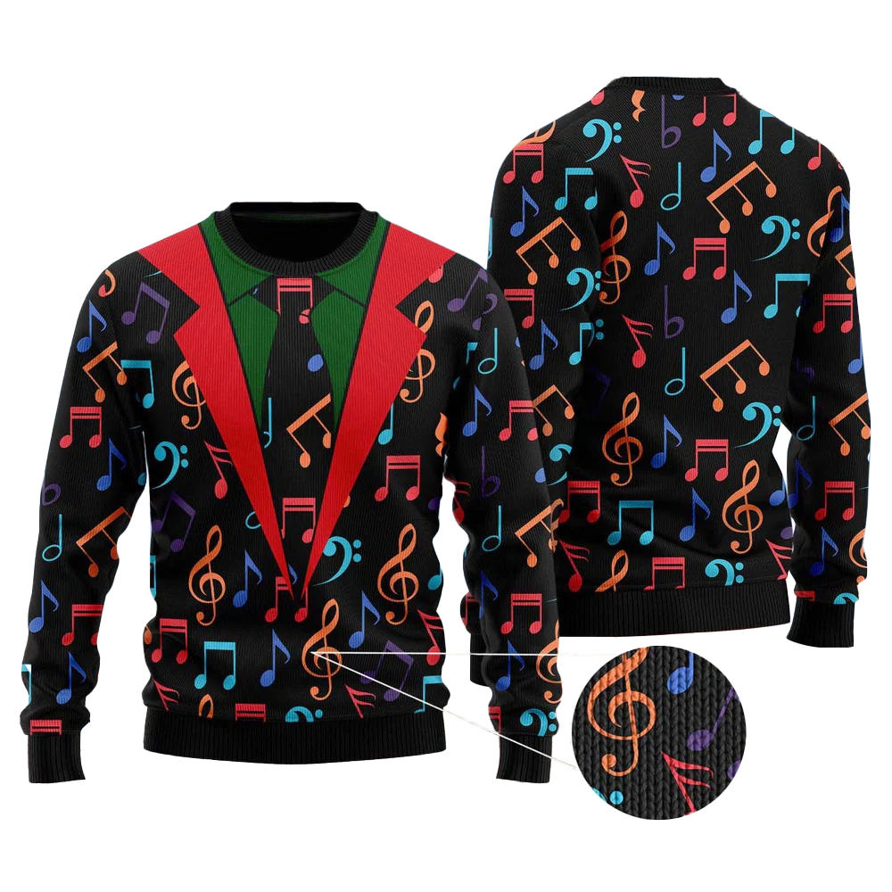 2025 Colorful Music Notes Ugly Christmas Sweater 2025 Colorful Music Notes Ugly Christmas Sweater