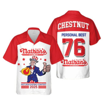 2025 Joey Chestnut 17th Nathan Famous Hot Dog Hawaiian Shirt