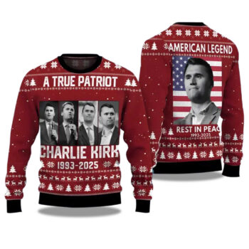 A True Patriot Charlie Kirk 1993-2025 Ugly Christmas Sweater