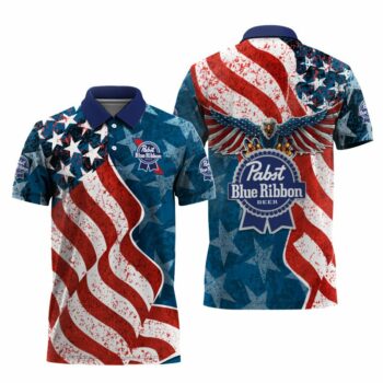 Pabst Blue Ribbon American Eagle Flag Polo Shirt