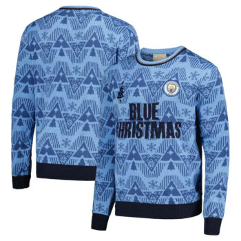 Blue Manchester City Retro Ugly Christmas Sweater
