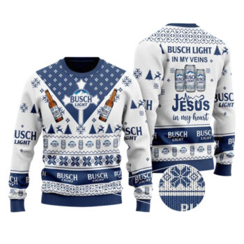 Busch Light In My Veins Jesus In My Heart Ugly Christmas Sweater