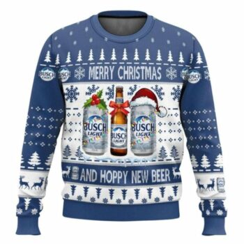 Busch Light Merry Christmas And Hoppy New Beer Ugly Christmas Sweater