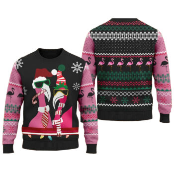Candy Cane Flamingo Ugly Christmas Sweater