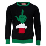 Green Cartoon Monster Middle Finger Adult Ugly Christmas Sweater