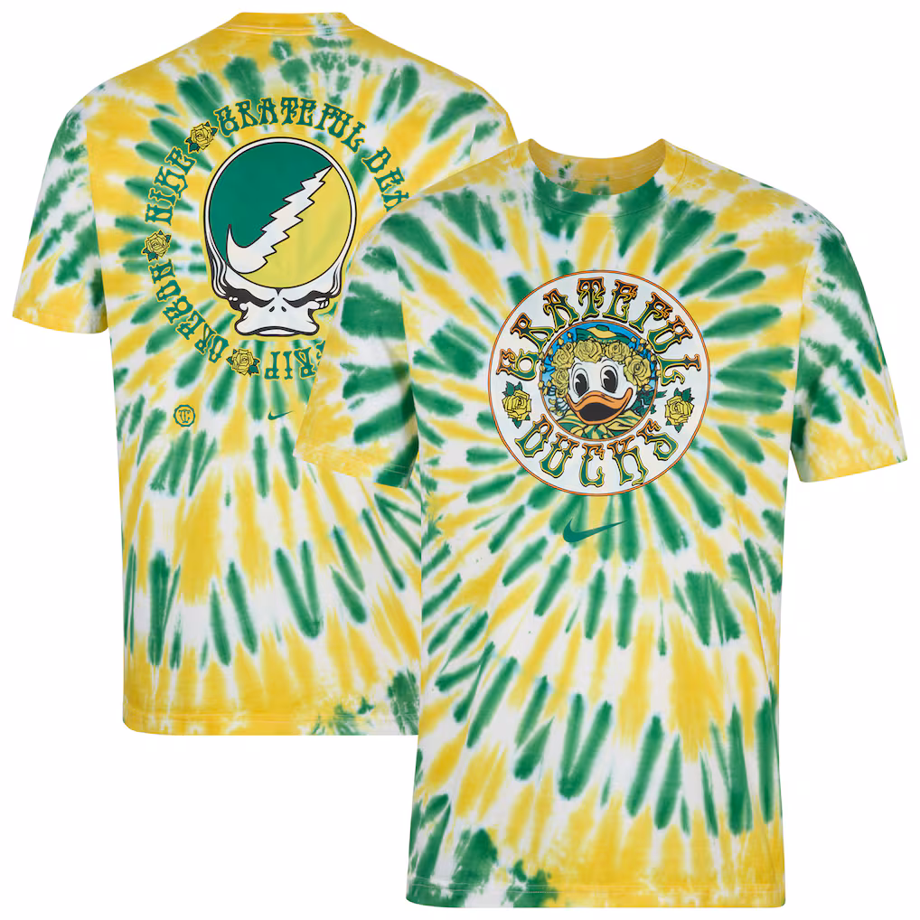 Green Yellow Oregon Ducks Grateful Ducks Tie-Dye T-Shirt - Curvy Glams