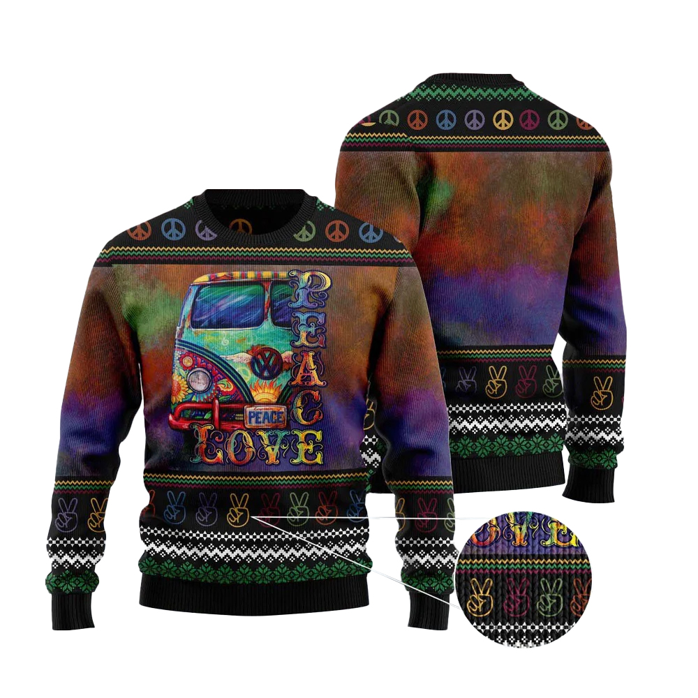 Hippie Peace Love Ugly Christmas Sweater Hippie Peace Love Ugly Christmas Sweater