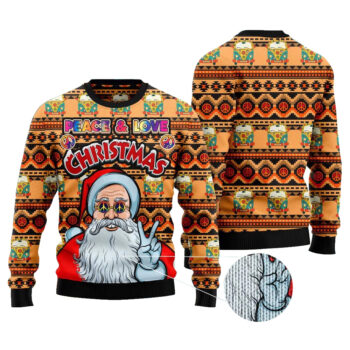 Hippie Santa Claus Peace And Love Ugly Christmas Sweater