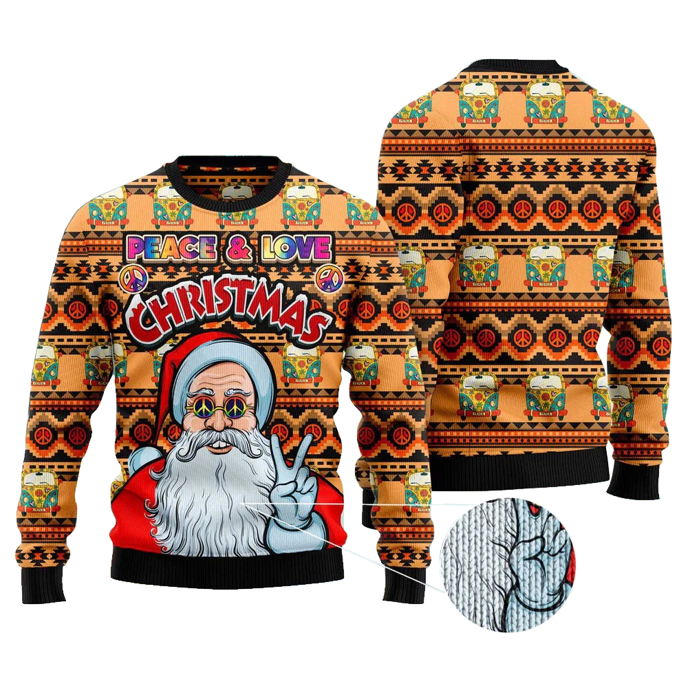 Hippie Santa Claus Peace And Love Ugly Christmas Sweater Hippie Santa Claus Peace And Love Ugly Christmas Sweater
