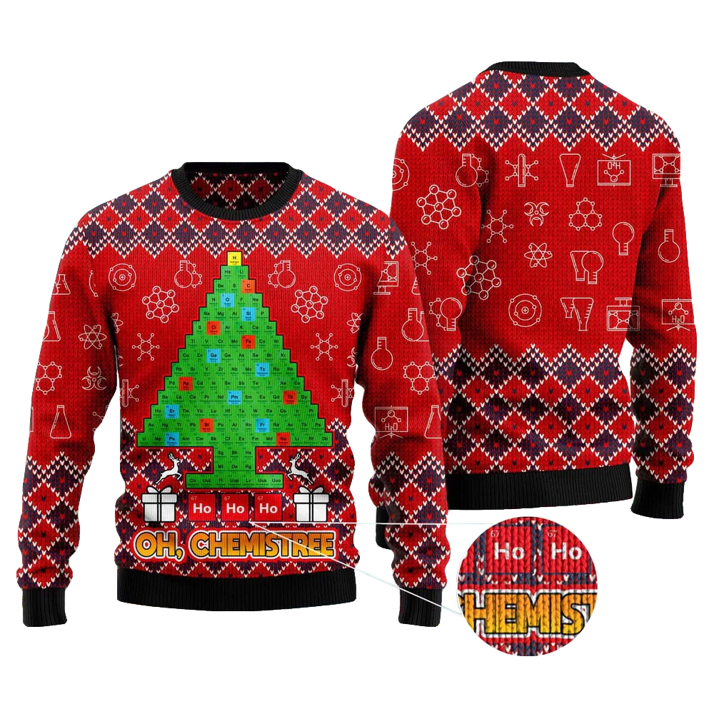 Ho Ho Ho Oh Chemistree Ugly Christmas Sweater Ho Ho Ho Oh Chemistree Ugly Christmas Sweater