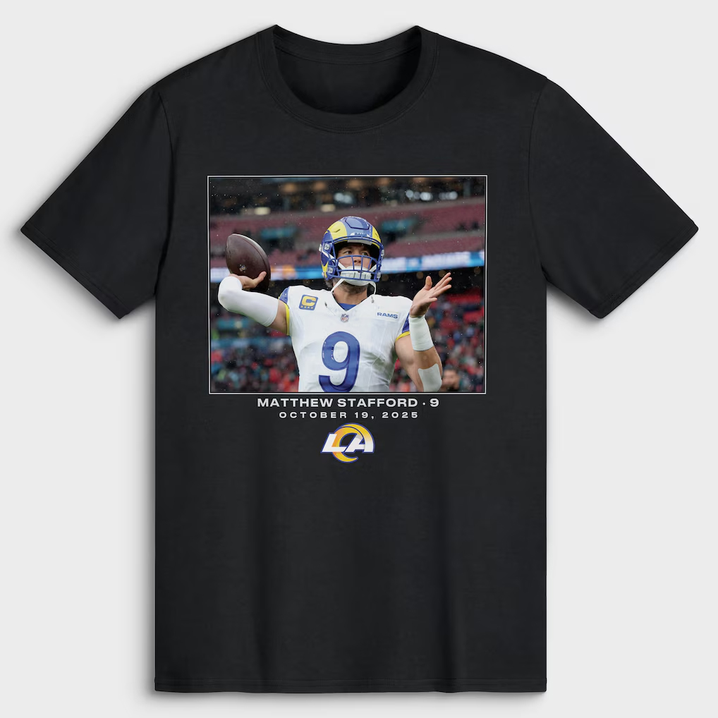 Los Angeles Rams Matthew Stafford Black Footbal League Flash Features Week 7 T-Shirt Los Angeles Rams Matthew Stafford Black Footbal League Flash Features Week 7 T-Shirt
