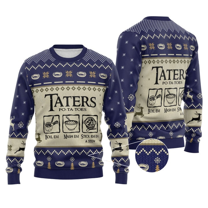 Lotr Taters Potatoes Ugly Christmas Sweater Navy Lotr Taters Potatoes Ugly Christmas Sweater Navy