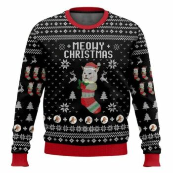 Meowy Christmas Woman Yelling At A Cat Meme Ugly Christmas Sweater
