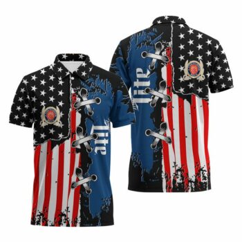Miller Lite Patriotic Grunge Flag Polo Shirt