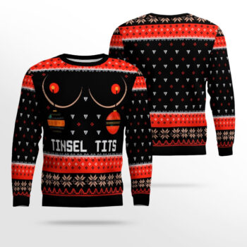 Naughty Tinsel Tits Ugly Christmas Sweater Black