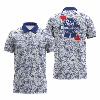 Pabst Blue Ribbon Summer Doodle Art Polo Shirt