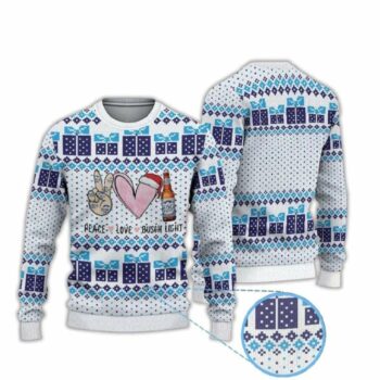 2025 Peace Love Busch Light Beer Ugly Christmas Sweater