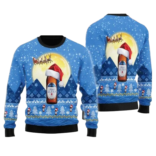 Santa Claus Sleigh Michelob ULTRA Ugly Sweater Santa Claus Sleigh Michelob ULTRA Ugly Sweater