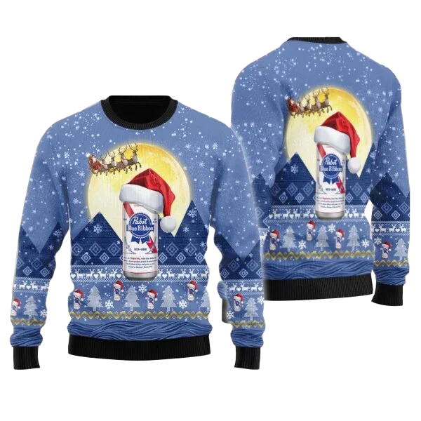 Santa Claus Sleigh Pabst Blue Ribbon Ugly Sweater Santa Claus Sleigh Pabst Blue Ribbon Ugly Sweater
