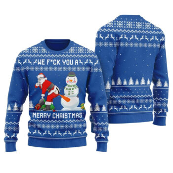 Snowman Stick a Carrot Up Santa's Asshole Ugly Christmas Sweater Blue