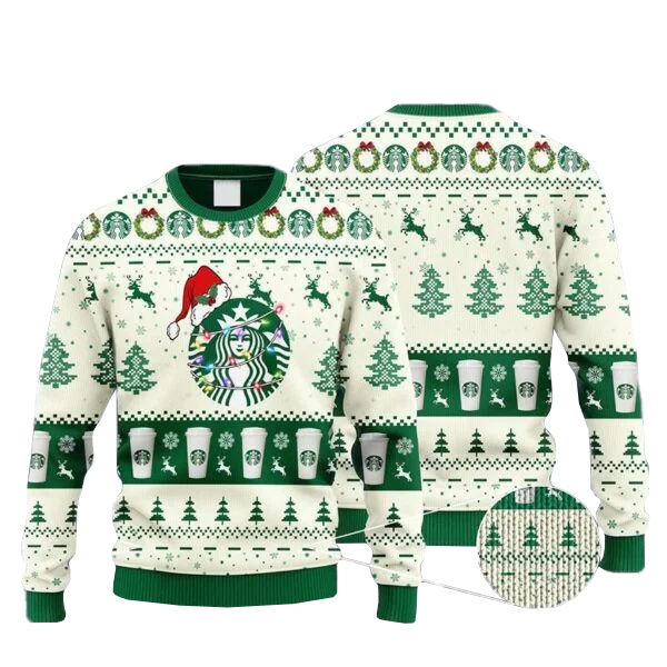 Starbucks Coffee Reindeer Snowy Night Ugly Sweater Starbucks Coffee Reindeer Snowy Night Ugly Sweater