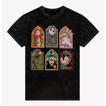 The Nightmare Before Christmas Stained Glass Character Frames Mineral Wash T-Shirt