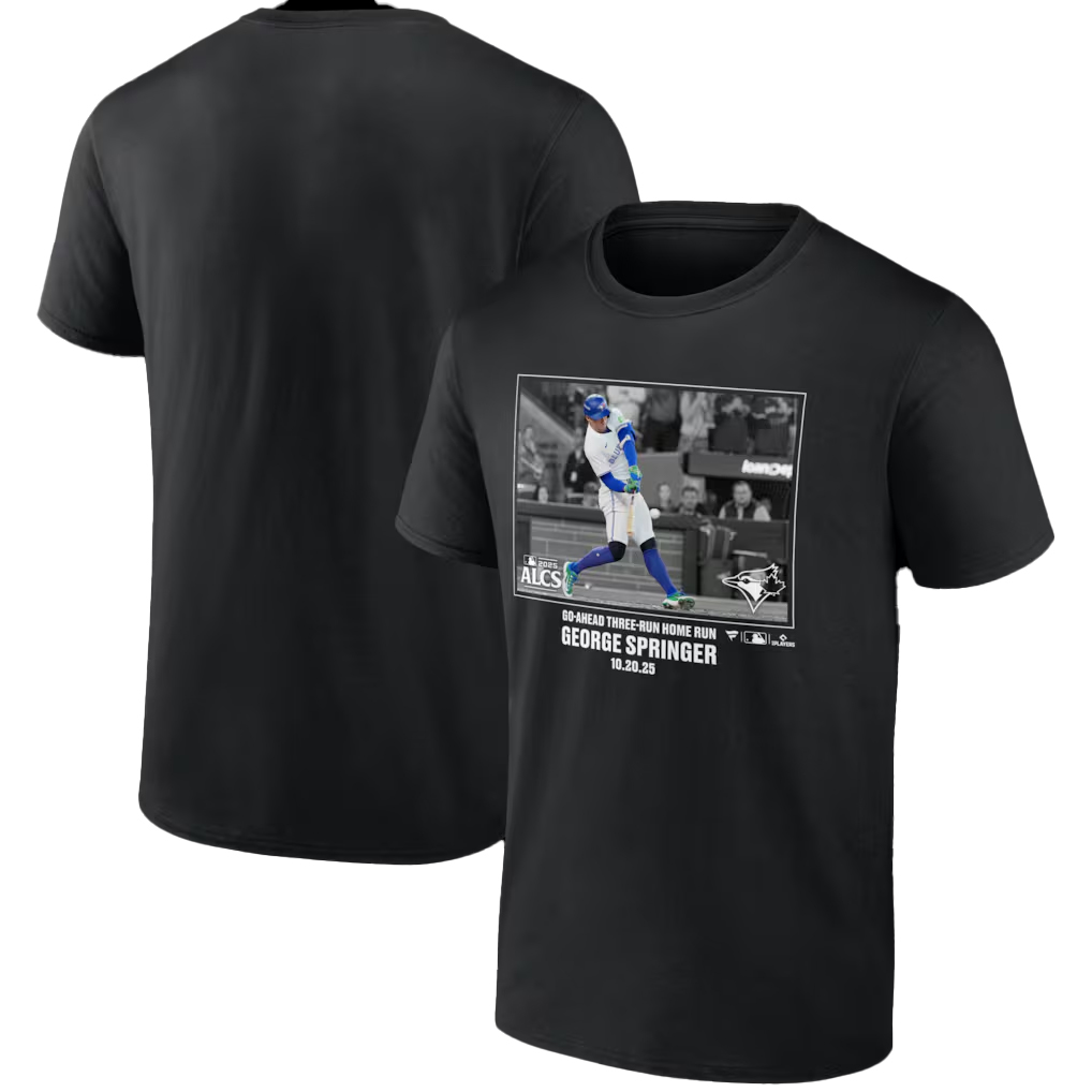 Toronto Blue Jays George Springer Black 2025 American League Champions Moments T-Shirt Toronto Blue Jays George Springer Black 2025 American League Champions Moments T-Shirt