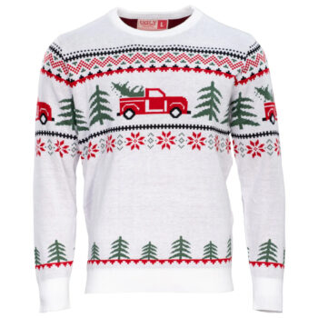 Ugly Christmas Sweater Arnold Truck and Trees Adult Holiday Knitted