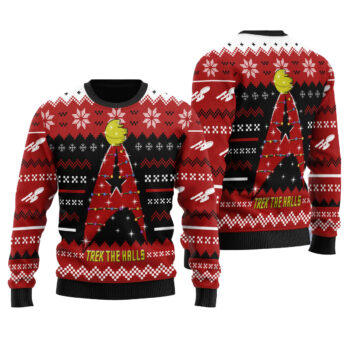 Ugly Christmas Sweater Star Trek The Halls Red
