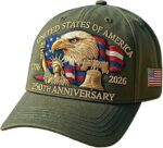 United States 250th Anniversary Hat Bald Eagle Heat Transfer Printing Patriotic Adjustable Retro Patriotic-Green