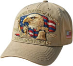 United States 250th Anniversary Hat Bald Eagle Heat Transfer Printing Patriotic Adjustable Retro Patriotic-Khaki