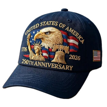 United States 250th Anniversary Hat Bald Eagle Heat Transfer Printing Patriotic Adjustable Retro Patriotic-Navy