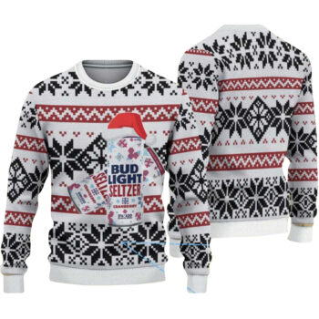 White Black and Red Nordic Snowflake Bud Light Seltzer Ugly Christmas Sweater