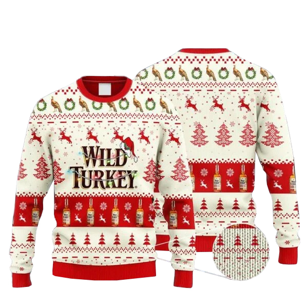 Wild Turkey Whiskey Reindeer Snowy Night Ugly Sweater Wild Turkey Whiskey Reindeer Snowy Night Ugly Sweater