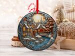 Christmas Ornament, Christmas Decoration, Holiday Gift Idea, Heirloom Keepsake, Round Ceramic, Gift Exchange, Gift Idea, Xmas village