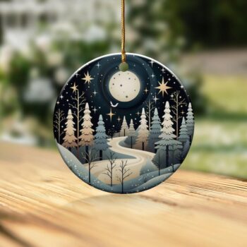 Enchanting Winter Wonderland Ornament, Holiday Decor, Christmas Tree Decoration, Magical Night Scene Ornament, Festive Gift Idea