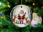 Christmas Ornament Santa and Woodland Animals, Festive Holiday Decoration, Santa Claus with Deer and Bunnies, Tree Décor
