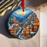 Christmas Village Ornament 2025, Snowy Mountain Scene, Cozy Winter Houses, Holiday Keepsake, Christmas Gift for Family, Home Décor