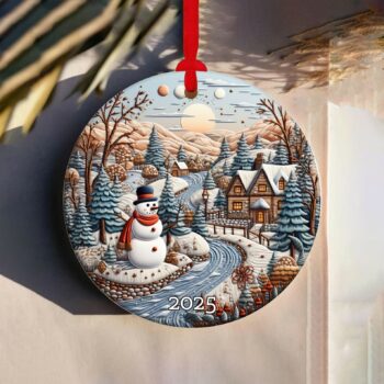 Christmas Ornament 2025, Snowman Winter Holiday Decoration, Cozy Ceramic Keepsake, Unique Tree Ornament, Christmas Gift for Home