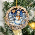 Snowman Ornament 2025, Blue White Christmas Tree Decoration, Winter Village Holiday Keepsake, Festive Ceramic Ornament Gift for Home