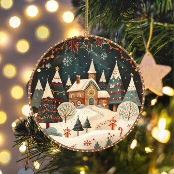Winter Village Christmas Ornament: Rustic Tree Decoration